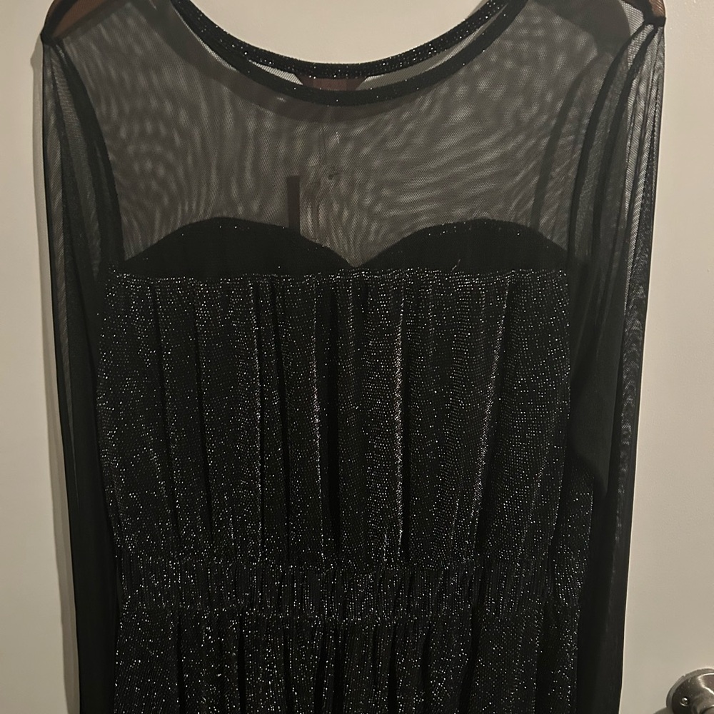 Amiana Elegant Black Blouse with Silver Sparkle